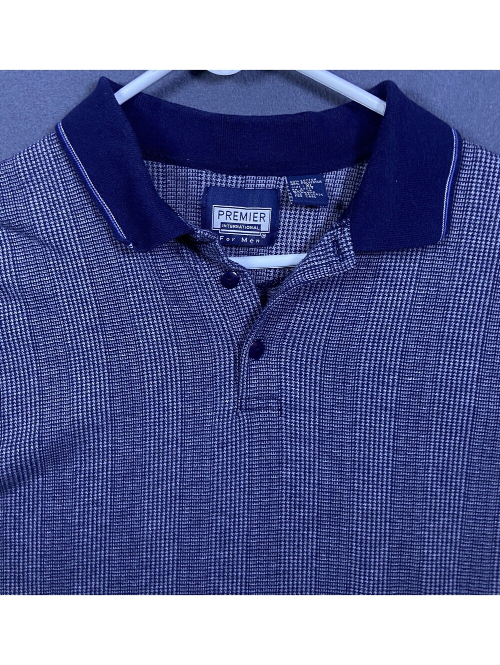 Vintage Premier International Mens medium Houndstooth Check Polo shirt XL 22x29